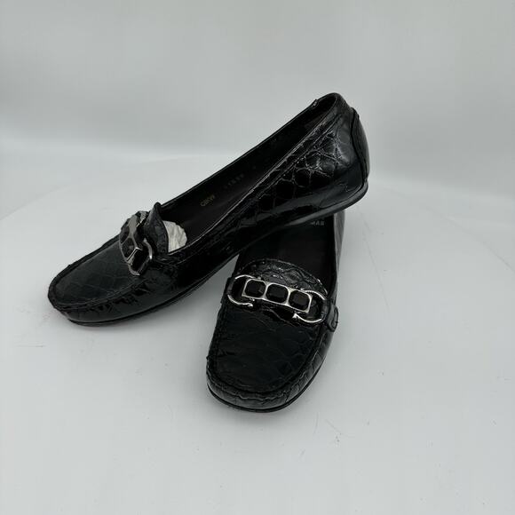 Stuart Weitzman Patent Leather Croc Embossed Wedge Buckle Loafer Women’s 4 - Picture 13 of 15